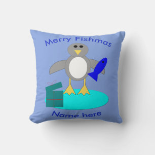 Cojín Decorativo Feliz Navidad Pesca Pingüino Personalizado Pillow