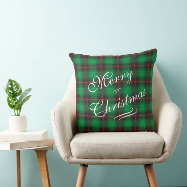 Cojín Decorativo Feliz Navidad Plaid Green Festith Wreath (Silla)