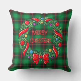Cojín Decorativo Feliz Navidad Plaid Green Festith Wreath