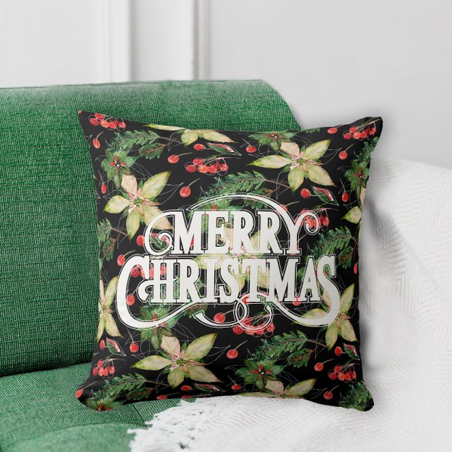 Cojín Decorativo Feliz Navidad Poinsettias (Subido por el creador)