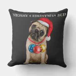 Cojín Decorativo Feliz Navidad pug