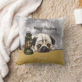 Cojín Decorativo Feliz Navidad Pug amante doble cara nombre persona