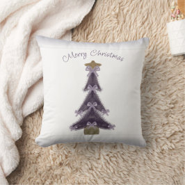 Cojín Decorativo Feliz Navidad Purple dobla los Ribbons Árbol estre