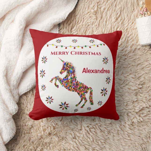 Cojín Decorativo Feliz Navidad, Purpurina unicornio personalizado (Manta)