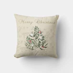 Cojín Decorativo Feliz Navidad, ramas de pino brillantes