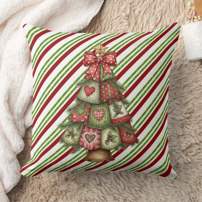 Cojín Decorativo Feliz Navidad Rayado Con Árbol (Manta)
