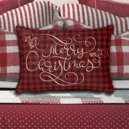 Cojín Decorativo Feliz Navidad Red Gingham Tan Tipografía de Guione