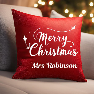 Cojín Decorativo Feliz Navidad Red White Personalizado Minimalista