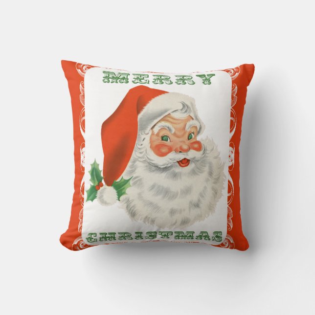 Cojín Decorativo Feliz Navidad Retro Santa Claus (Anverso)