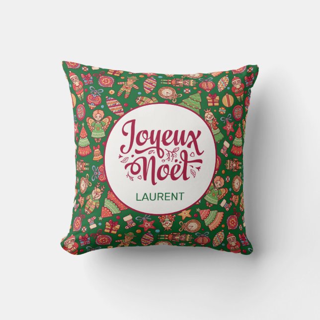 Cojín Decorativo Feliz Navidad Retro Verde (Anverso)