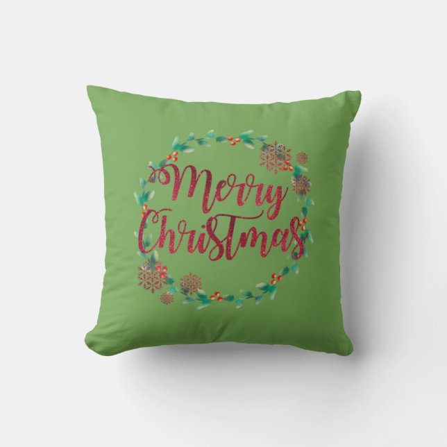 Cojín Decorativo Feliz Navidad, Rojo, Verde (Anverso)