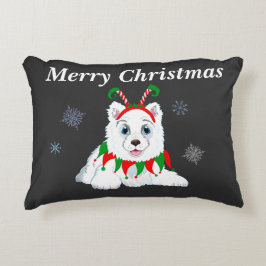 Cojín Decorativo Feliz Navidad Samoyed Con Diadema De Duende 