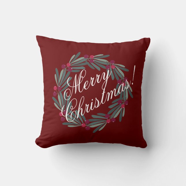 Cojín Decorativo Feliz Navidad Script Bonito Rojo festivo (Anverso)