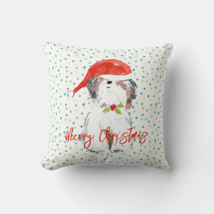 Cojín Decorativo Feliz Navidad ShiTzu Perro Festive Santa Hat Holly