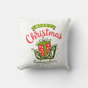 Cojín Decorativo Feliz Navidad Sleigh Red Green Snowflake Pattern