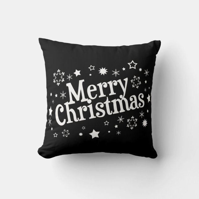Cojín Decorativo Feliz Navidad Snowflakes Stars Black (Anverso)