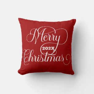 Cojín Decorativo Feliz Navidad Tipografía Blanca En Rojo
