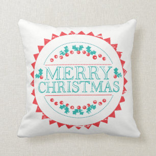 Cojín Decorativo Feliz Navidad Tipografía de Sello de Tiza Acuática