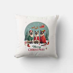 Cojín Decorativo Feliz Navidad Tres Santa Elfo Reno Siamés C