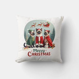 Cojín Decorativo Feliz Navidad Tres Santa Elfo Reno Siamés C
