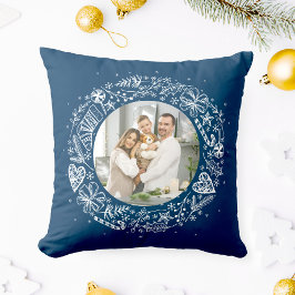 Cojín Decorativo Feliz Navidad Tu foto oro corría a oscuras