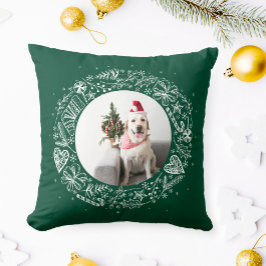 Cojín Decorativo Feliz Navidad Tu foto Oro fue Verde