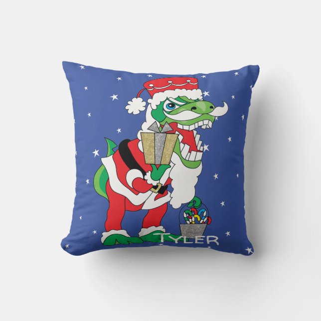 Cojín decorativo Feliz Navidad TySANTAsaurus Rex (Anverso)