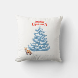 Cojín Decorativo Feliz Navidad, un zorro caminando en la nieve