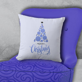 Cojín Decorativo Feliz Navidad, vacaciones de árbol azul moderno