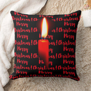 Cojín Decorativo Feliz Navidad Vela Llama Roja