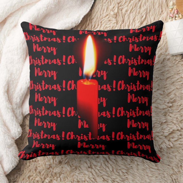 Cojín Decorativo Feliz Navidad Vela Llama Roja (Manta)