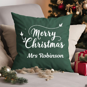 Cojín Decorativo Feliz Navidad Verde Blanco Personalizado Mínimo Fa