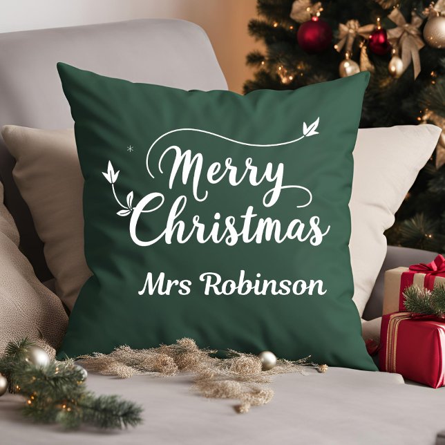 Cojín Decorativo Feliz Navidad Verde Blanco Personalizado Mínimo Fa (Subido por el creador)