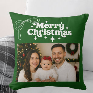 Cojín Decorativo Feliz Navidad verde foto dibujada a mano