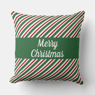 Cojín Decorativo Feliz Navidad Verde Rayas Rojas
