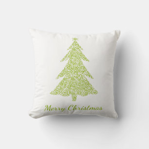 Cojín Decorativo Feliz Navidad, verde y brillante árbol de Navidad