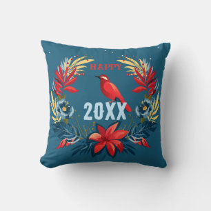 Cojín Decorativo ¡Feliz Navidad y Feliz Año Nuevo! 2027 Pájaro Rojo