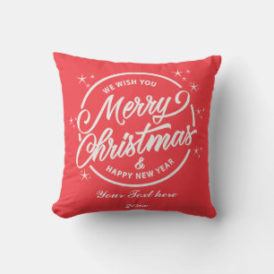Cojín Decorativo Feliz Navidad y Feliz Año Nuevo, Tipografía Blanca