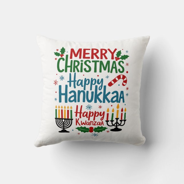 COJÍN DECORATIVO FELIZ NAVIDADES KWANZA HAPPY HANUKAA (Reverso)