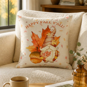 Cojín Decorativo Feliz Otoño a Todos Gnomo Hoja y Bellota