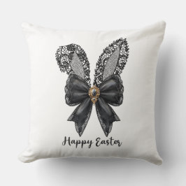 Cojín Decorativo Feliz Pascua Black Lace Bunny Lace Ears Lace Bow