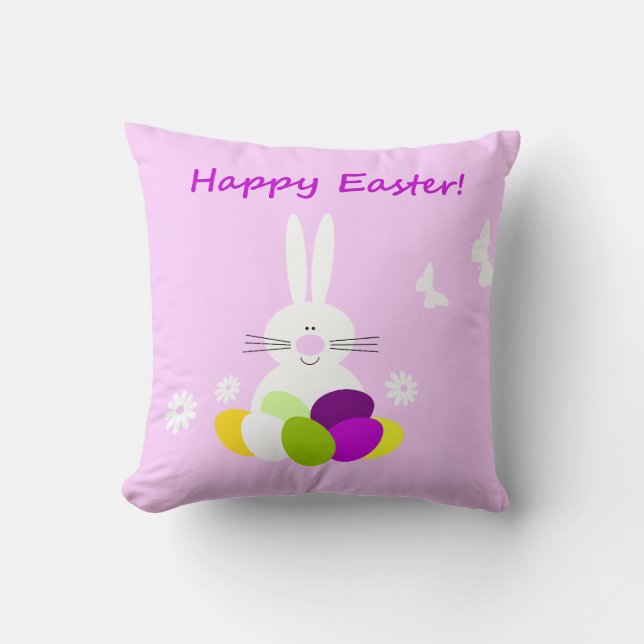 Cojín Decorativo Feliz Pascua Bunny Hogar Decoración Pillow (Anverso)