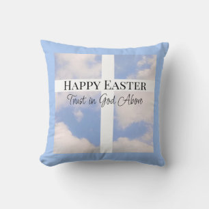 Cojín Decorativo Feliz Pascua Confía en Dios Azul y Blanco