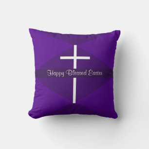 Cojín Decorativo Feliz Pascua Cruz Blanca Morado Cristiano