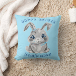Cojín Decorativo Feliz Pascua Cute Gray Conejo Azul Nombre