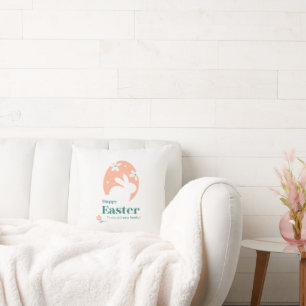 Cojín Decorativo Feliz Pascua – Diseño floral de conejo y huevo
