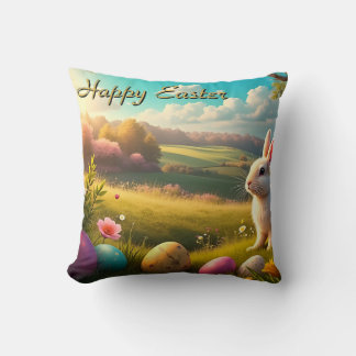 Cojín Decorativo Feliz Pascua en un paisaje primaveral