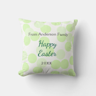 Cojín Decorativo Feliz Pascua lunares grises verdes apellido
