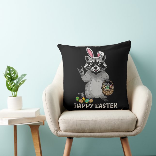 Cojín Decorativo Feliz Pascua Mapache Conejito (Silla)