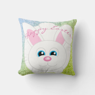 Cojín Decorativo Feliz Pascua Personalizado Bunny Blue Green Purpu